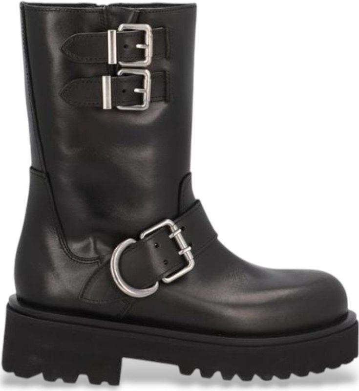 Biker Boots - Zwart - Leer - Metalen Gespen