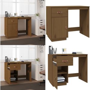 vidaXL Bureau 95x50x75 cm massief grenenhout honingbruin - Bureau - Bureaus - Houten Bureau - Schrijftafel