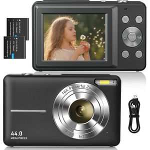Digitale Camera FHD 1080p - 44MP Camera met 16X Digitale Zoom - Compact en Draagbaar - Geschikt voor Kinderen, Senioren, Meisjes, Beginners en Studenten - Zwart