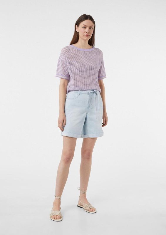 comma - Korte Broeken - Denim - Met Vaste Omslag en Strikceintuur