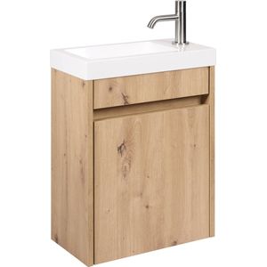 Saqu Florence Toiletmeubel - 40,5x22x55 cm - Voorgemonteerd - in Naturel met Fontein Links/rechts - Fonteinmeubel - WC Kastje - WC Meubel