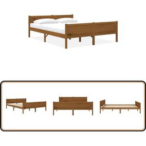 vidaXL Bedframe - Massief Grenenhout - 160x200 cm Houten Bed Frame - Tweepersoons Bed - Massief Grenenhout - Honingbruin Bed - Modern Bed