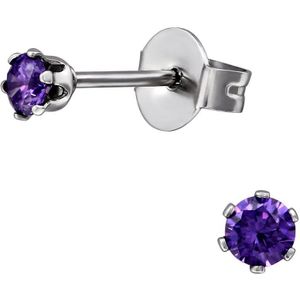 CS Joy - Oorbellen - 3 mm - Chirurgisch staal - paars zirkonia - oorknoppen - kinderoorbellen ( zweerknopjes )