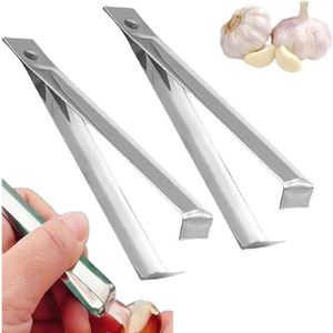Knoflookpeller - 2 Stuks - Visgratenpincet - Pincet - Keukenpincet - Keukenhulp - Zilverkleurig - Ergonomische Handgreep - Eenvoudig Te Bedienen - 10.9cm - RVS