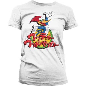 Woody Woodpecker Dames Tshirt -XL- Washed Japanese Logo Wit