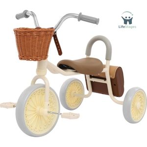 LifeStages - Loopfiets 2 Jaar - Loopfiets - Kinderloopfiets - Driewieler - met Mand en 3 Wielen - In Hoogte Verstelbaar - Wit