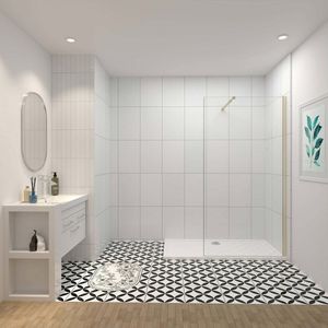 70x200cm inloopdouche, 10mm helder easy-clean gehard glas, stabilisatiestang 73-120cm (verstelbaar), goud.