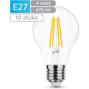 Modee E27 LED Lamp 4W - 470lm - 2700K - Warm Wit - LED Filament Globe A60 - Vervangt 40W Halogeen Gloeilamp -10 stuks