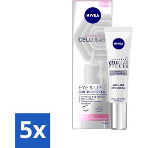 5 x NIVEA - Oogcrème - CELLular Expert Filler Anti-Veroudering - Voor ouder wordende huid - Met Hyaluronzuur & Puur Foliumzuur - 15 ml - Kraaienpootjes - Hyaluronzuur - Creatine - Puur Foliumzuur