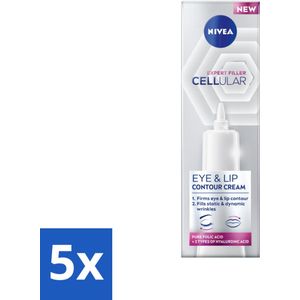 5 x NIVEA - Oogcrème - CELLular Expert Filler Anti-Veroudering - Voor ouder wordende huid - Met Hyaluronzuur & Puur Foliumzuur - 15 ml - Kraaienpootjes - Hyaluronzuur - Creatine - Puur Foliumzuur