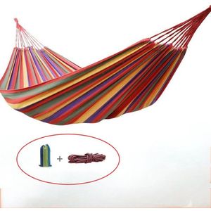 Dubbele buiten hangmat voor kamperen, draagbare canvas hangmat, anti-rol hangmat, met opbergtas en bevestigingskoord, geschikt voor tuin, balkon, terras, strand, wandelen, rood，260*150cm