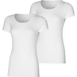 Apollo dames t-shirts korte mouw bamboo - ronde hals 2-pack - maat L - wit