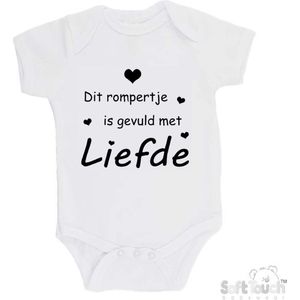 100% katoenen Romper ""Dit rompertje is gevuld met liefde"" Unisex Katoen Wit/zwart Maat 56/62