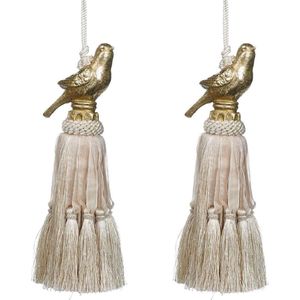 Viv! Home Luxuries Kerstdecoratie - Vogeltjes met kwast - set van 2 - creme - 30cm