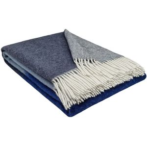 Plaids.shop® Wollen Plaid - COMO - Donkerblauw-Blauw-Lichtblauw (140x200cm) Deken - 100% Wol