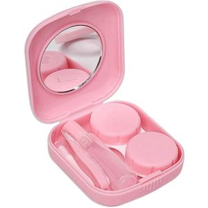 Allecto Plus - Draagbaar Reisetui voor Contactlenzen met Spiegel voor Dagelijks Gebruik zoals op Reis en op het Werk (Roze)