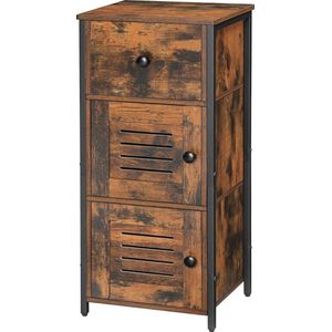 Bijzetkast, commode kast, zijkast met lade en verstelbare legplank, keukenkast met lamellendeur, nachtkastje, woonkamer, slaapkamer, kantoor, hal, vintage