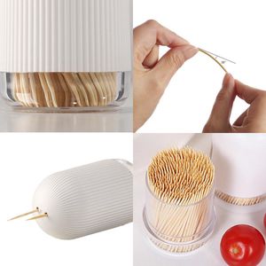 Lichte luxe tandenstokerdoos - persoonlijke creatieve tandenstokerhouder voor thuis van topkwaliteit - met 300 herbruikbare bamboe tandenstokers