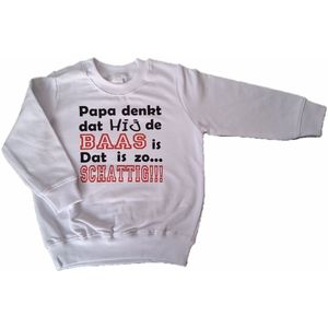 Witte baby sweater met "Mama is knap, ik ben perfect en papa is een geluksvogel!" - maat 68 - moeder, moederdag, vader, vaderdag, babyshower, zwanger, cadeautje, kraamcadeau, grappig, geschenk, baby, tekst, truitje, trui, babytruitje