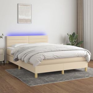 The Living Store Boxspring Slaapkamer - 203 x 144 x 78/88 cm - LED-verlichting - Pocketvering matras - Huidvriendelijk topmatras