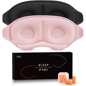 Slaapmasker Set - 3D lichtblokkerend - 2 Stuks - Zwart en Roze