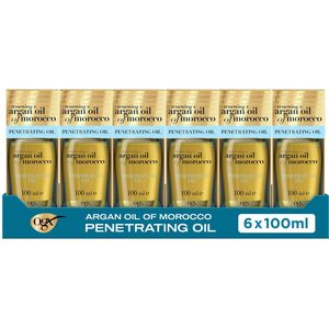 OGX Argan Oil of Morocco Haarolie, Doordringende Olie met Marokkaanse Arganolie, Beschermt tegen Hitte & UV, Herstel & Glans voor Alle Haartypes, 6x100 ml