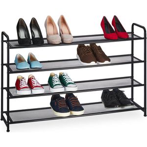 Relaxdays schoenenrek zwart - 4 etages - gang - voor 16 paar - schoenen opbergek - klein