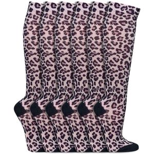 Kniekousen | Compressie kousen | 15 mm/Hg | Kleur: Luipaard roze | Maat: Diverse maten | 6 paar
