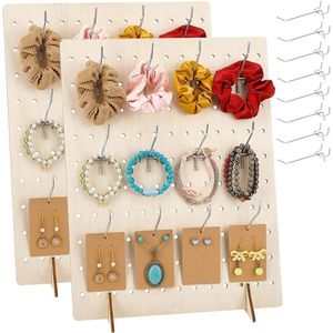 2pcs Wooden Pegboard Display Stand met 30 Pcs Metal Hooks - Keychain Display Stand - Retail Rack voor Seller Event - Sales Tools - Peg Board Accessories Rack