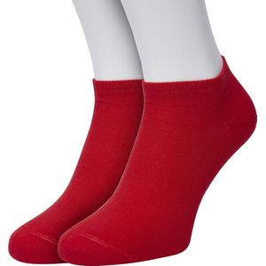 Bonnie Doon Sneakersokken Dames Rood maat 36/42 - 2 paar - Basis Korte Sokken - Gladde Naden - Enkel Sokken - Uitstekend Draagcomfort - Enkelsokken - Sneaker Sokken - 2-pack - Multipack - Effen - Red - OL8110012.337