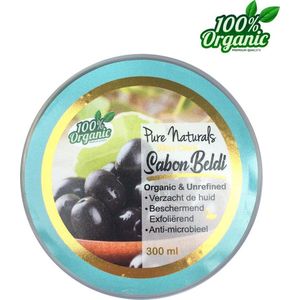 Sabon Beldi 300 ml - 100% natuurlijke zwarte olijvenzeep - exfoliërend - reinigt de huid van dode huidcellen - verzacht en verstevigd de huid - Biologisch - Pure Naturals