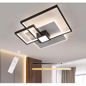 LuxiLamps - LED Plafondlamp - Zwart/Wit - 47 cm - Dimbaar Met Afstandsbediening - Slaapkamerlamp - Woonkamerlamp - Moderne lamp - Plafonniere