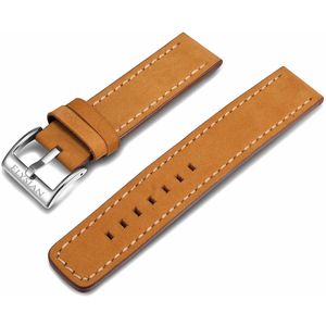 Elysian Horlogebandje - Camel Vintage Leer - Zilveren Gesp - 22mm - Quick Release - Verstelbaar - Vaderdag Cadeau