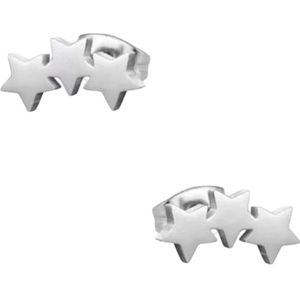 Aramat Jewels - 3 Sterren Serie - Oorstekers - Zilverkleurig - Chirurgisch Staal - 10mm x 5mm - Dames Oorbellen - RVS - Stainless Steel - Trendy - Cadeau - Feestdagen - Sterren oorbellen