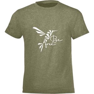 Be Friends T-Shirt - Be free Vogel - Heren - Kaki - Maat S