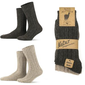 GoWith-2 paar-Alpaca Extra Dikke Wollen Sokken-Huissokken-Warme Sokken-Thermosokken-Beige-Bruin-Maat 35-38