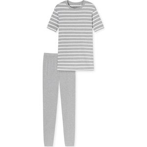 SCHIESSER Casual Essentials pyjamaset - dames pyjama lang T-shirt legging gestreept grijs-melange - Maat: 46
