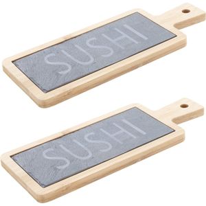 2x stuks leisteen/bamboe serveerplank voor onder andere sushi 23 x 9 cm - Rechthoekige leistenen/bamboe houten plank