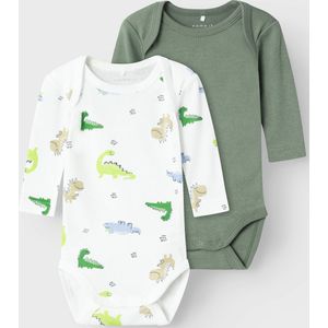 NAME IT BABY Romper NBMBODY - set van 2 Groen/Wit