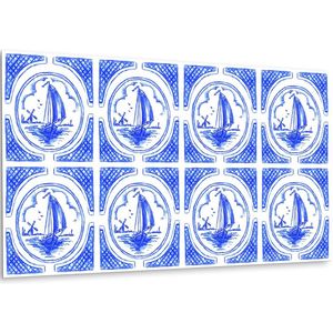 Tulup PVC Wandpaneel - Lodz Azulejo Vinyl Wandpaneel - 100 cm x 50 cm - Blauw PVC Wandpaneel - 1 stuk - Vinyl Wandpaneel - Mozaïek Wandbekleding - Wandbekleding Vinyl - Plaktegels Keuken en Badkamer
