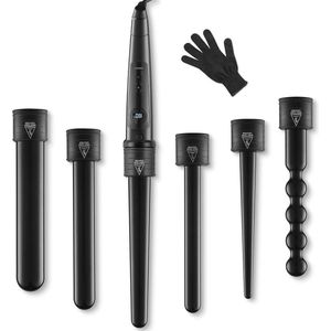 MKSS® Wafeltang Voor Dik en Dun Haar - Krultang 6 in 1 – Wave Tang Voor krullen – Krultang 5 in 1 met Handschoenen - Zwart