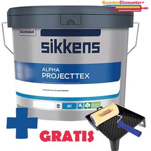 Sikkens Muurverf - Kleurcode RAL 9010 Alpha Projecttex 10 Liter + GRATIS 18 CM verfroller anit-spat + GRATIS verfbakje + GRATIS verfrolbeugel