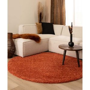 Hoogpolig vloerkleed shaggy Trend effen rond - terracotta 80 cm rond