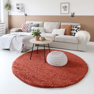 Hoogpolig vloerkleed shaggy Trend effen rond - terracotta 80 cm rond