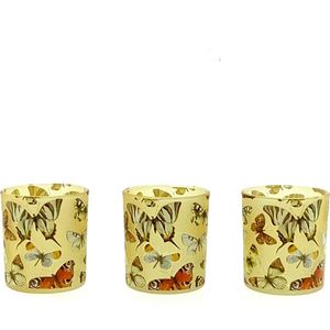 Waxinelichthouder - Theelicht - Vlinders - 8cm hoog - Glas - Baroque collection - Dutch Style - ds/3 stuks