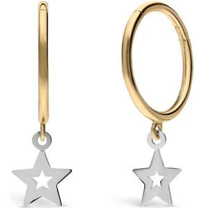 Lucardi Dames 9 karaat oorbellen met ster - Oorbellen - 9 Karaat - Zilver- Goudkleurig