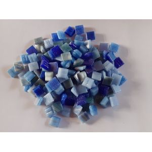 Mozaiek steentjes Glas Vierkant 1x1 cm Blauw mix 300 gram