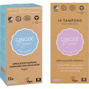 Ginger Organic - Tampons - Normaal + Super - Met applicator - Comfortabel - Organisch - Luxe ontwerp