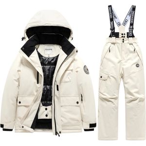 Fytura - Kinder Ski- & Snowboard Set – Waterdicht Winterpak 2-delig (Jas + Broek) – Warm – Jongens & Meisjes - 10 jaar - Beige