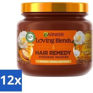 12 x Garnier - Loving Blends - Haarmasker - Argan & Cameliaolie - Droog & Dof Haar - 340 ml - Haar Masker - Argan Olie - Cameliaolie - Droog Haar - Dof Haar